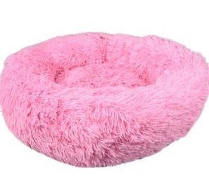 Cushion Krems fluffy rund hundeseng small lyserød
